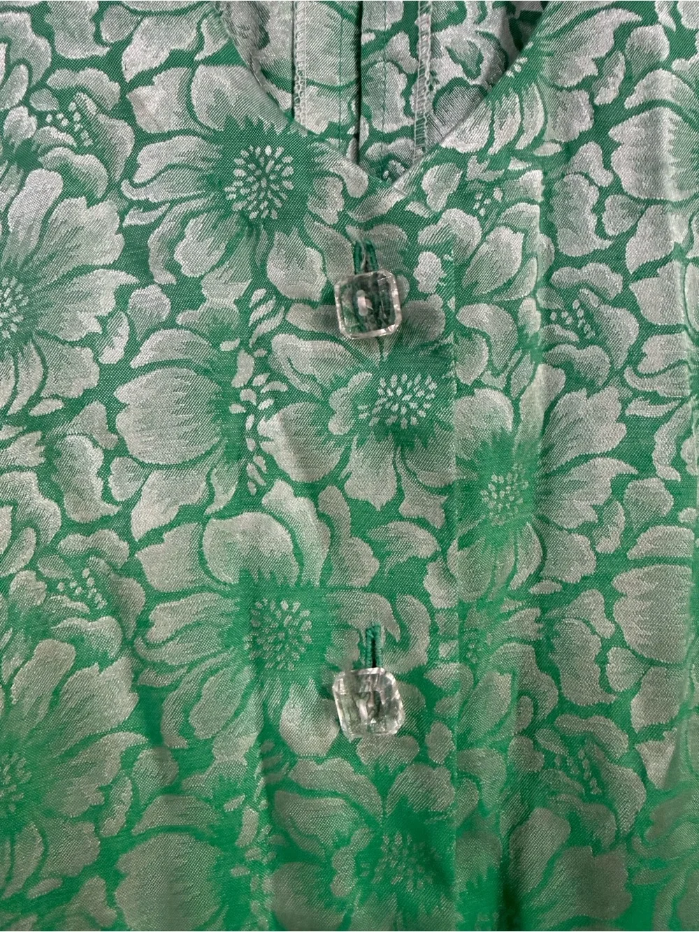 Vintage Floral Maxi Dress | Jacquard Brocade Metallic | Button Up Sleeveless - Picture 4 of 11